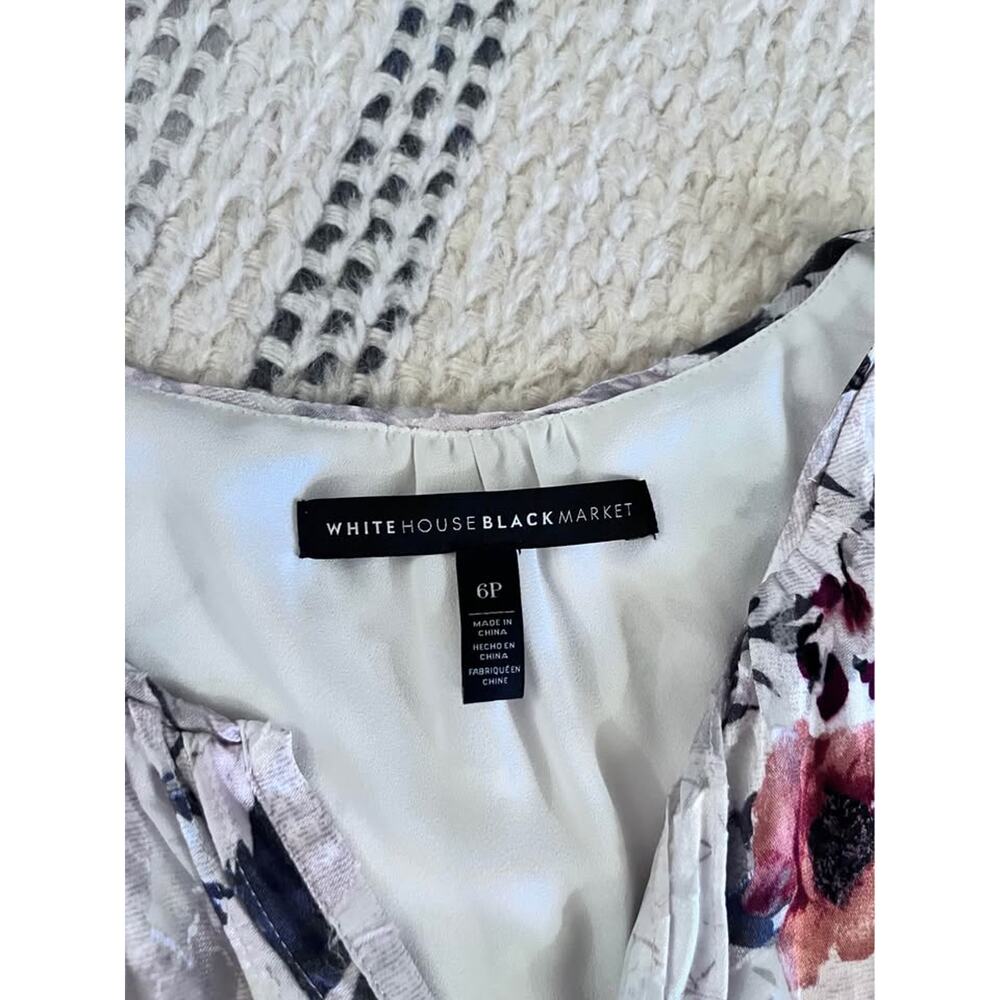 White House Black Market Tops Blouses Dark Floral Ruffles Polo XS 4 6 Office - Picture 4 of 10